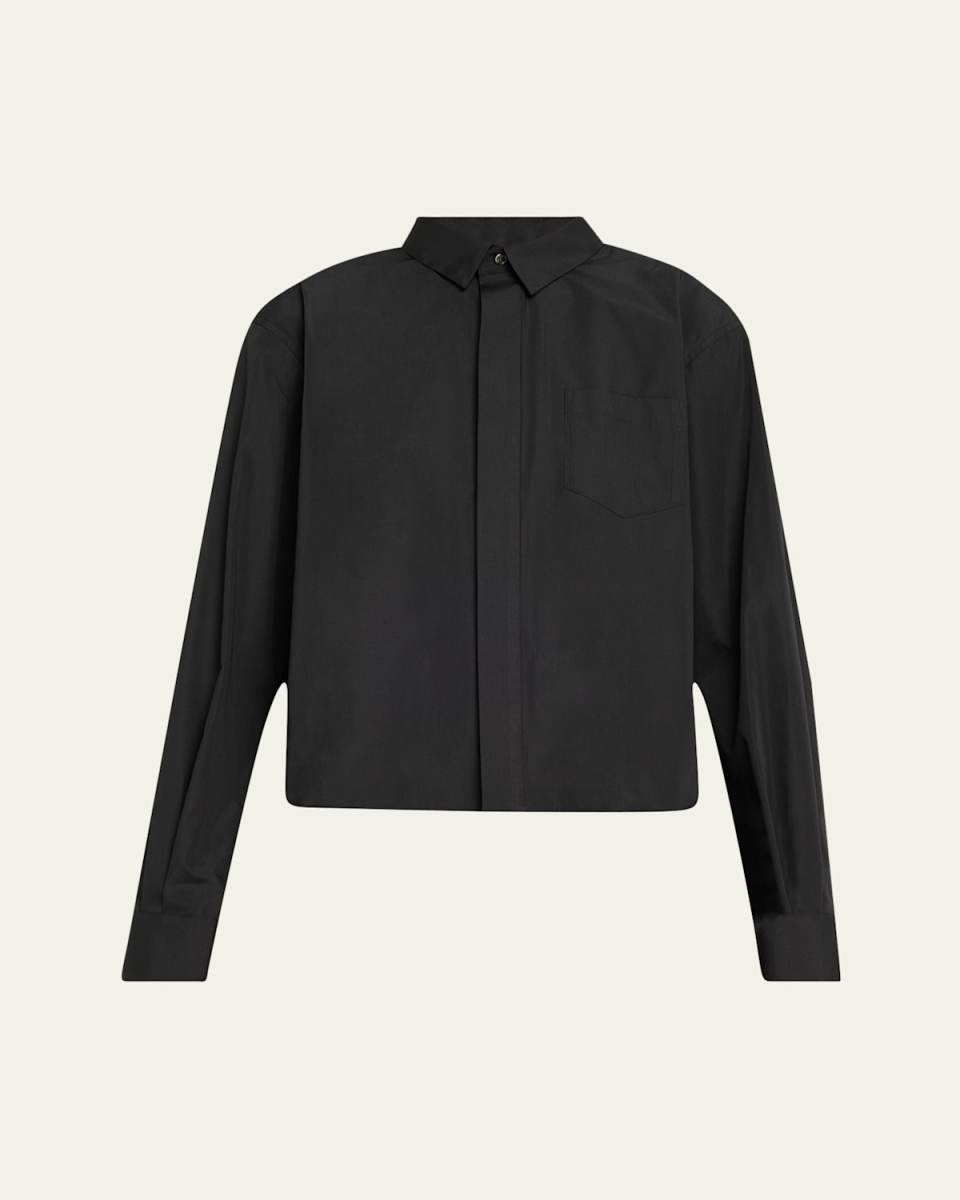 Poplin Ruffle Back Cropped Blouse